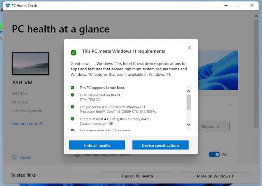 Windows 11 pc health check requirements