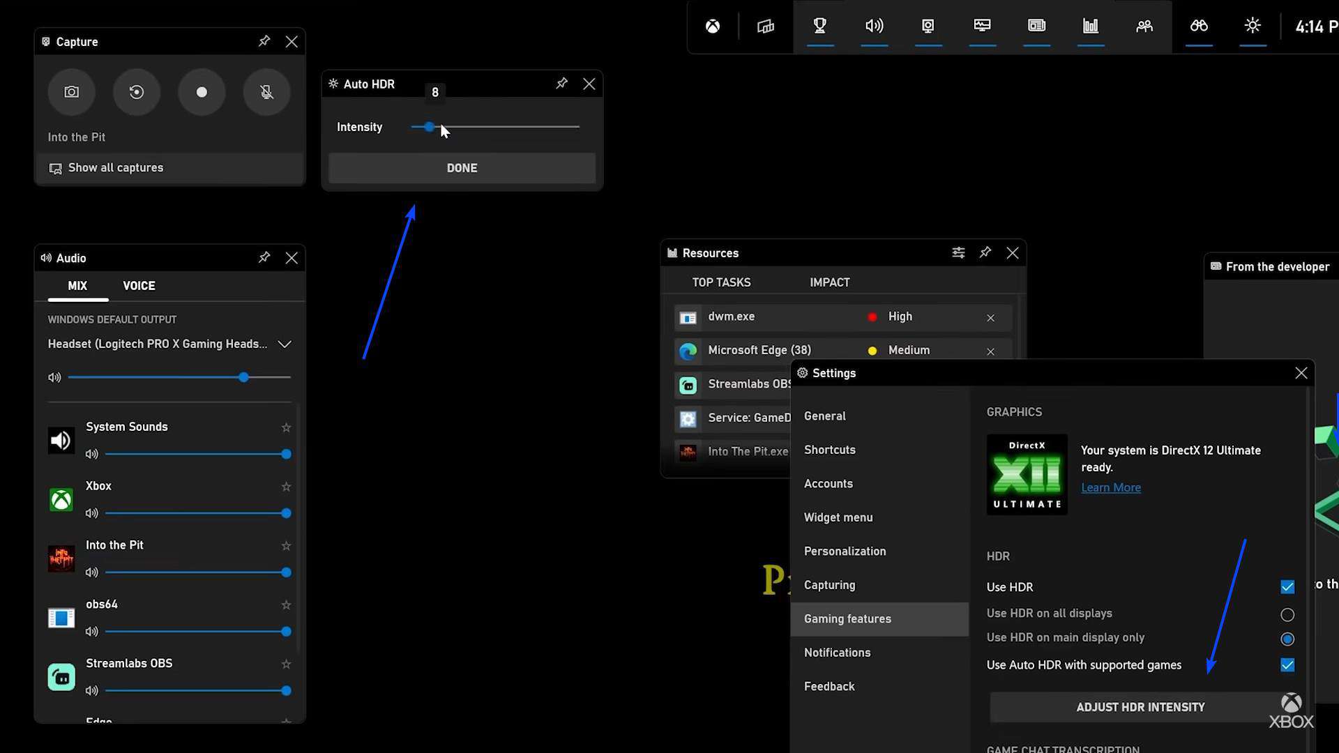 Xbox game bar adjust auto hdr level