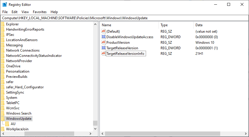 bloccare il registro di aggiornamento di Windows 11
