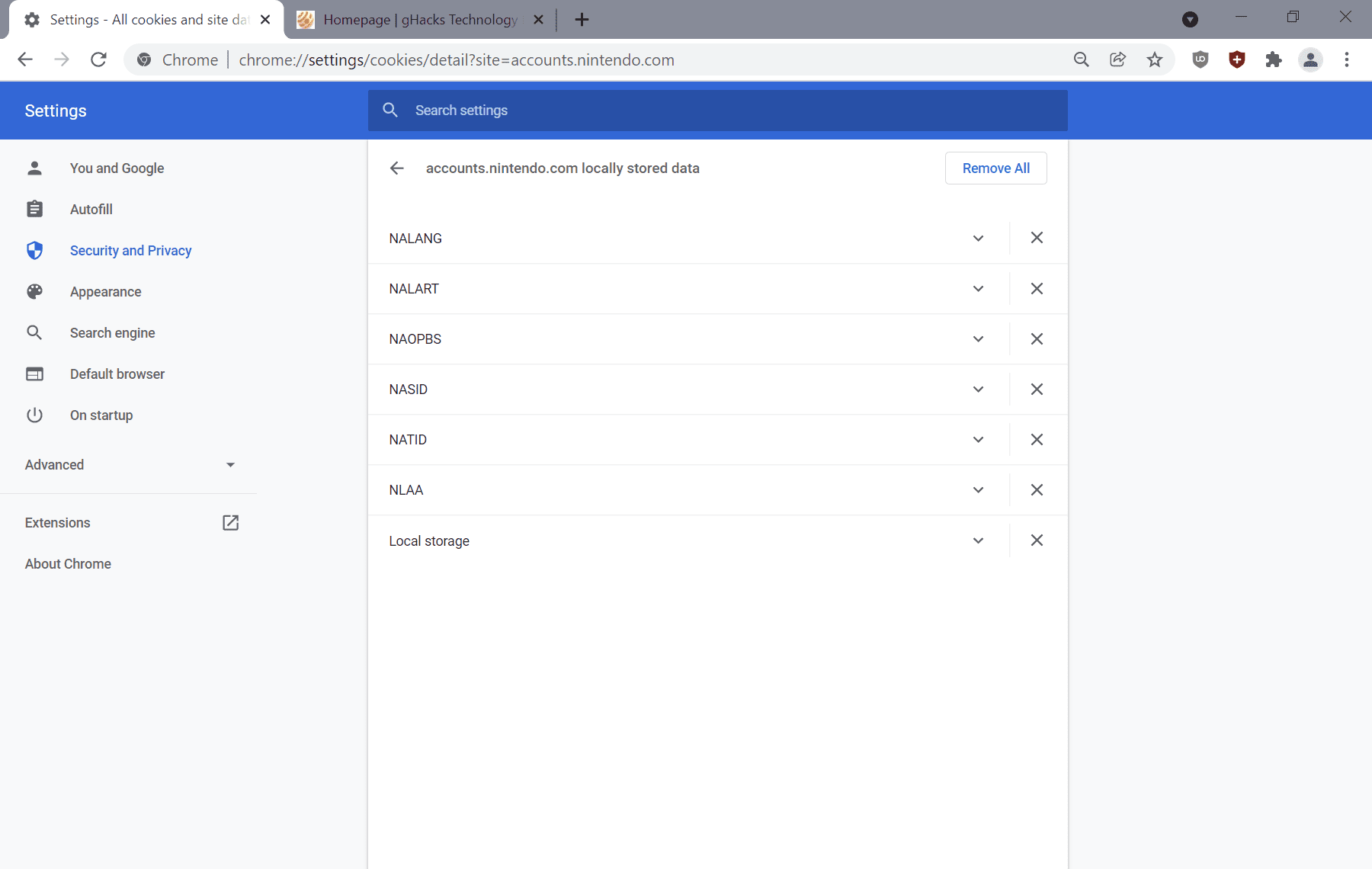 google chrome privacy individual cookies