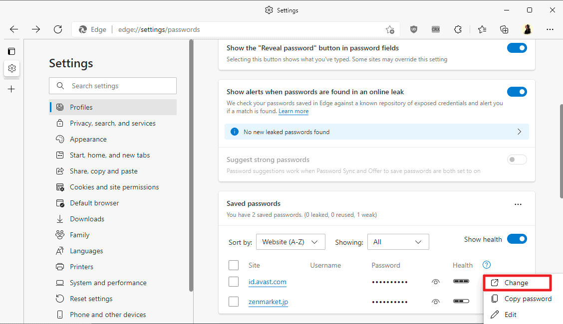 microsoft edge change password