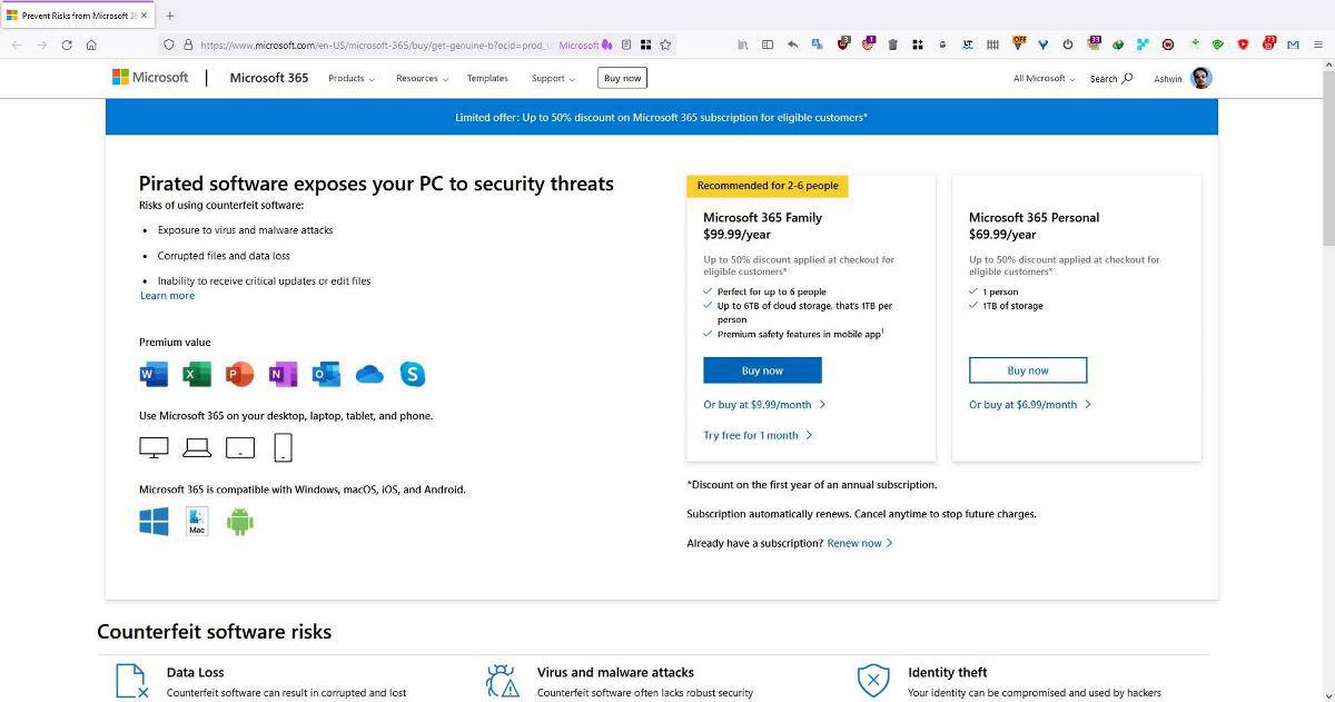 Microsoft is trying to get pirates to subscribe to a Microsoft 365  subscription with a 50% discount - gHacks Tech News