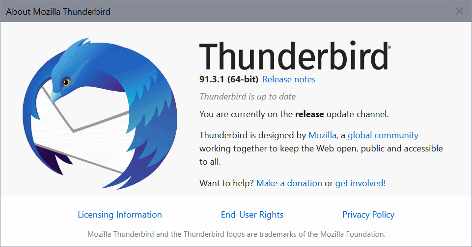 Thunderbird 91.3.1: fixes and important changes