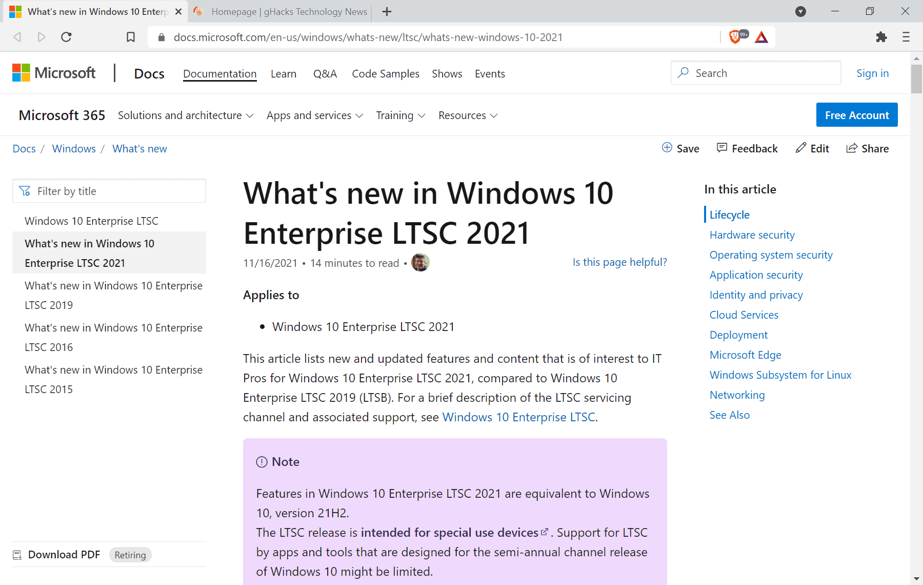 Www Ghacks Net Wp Content Uploads 21 11 Windows 10 Enterprise Ltsc 21 Png