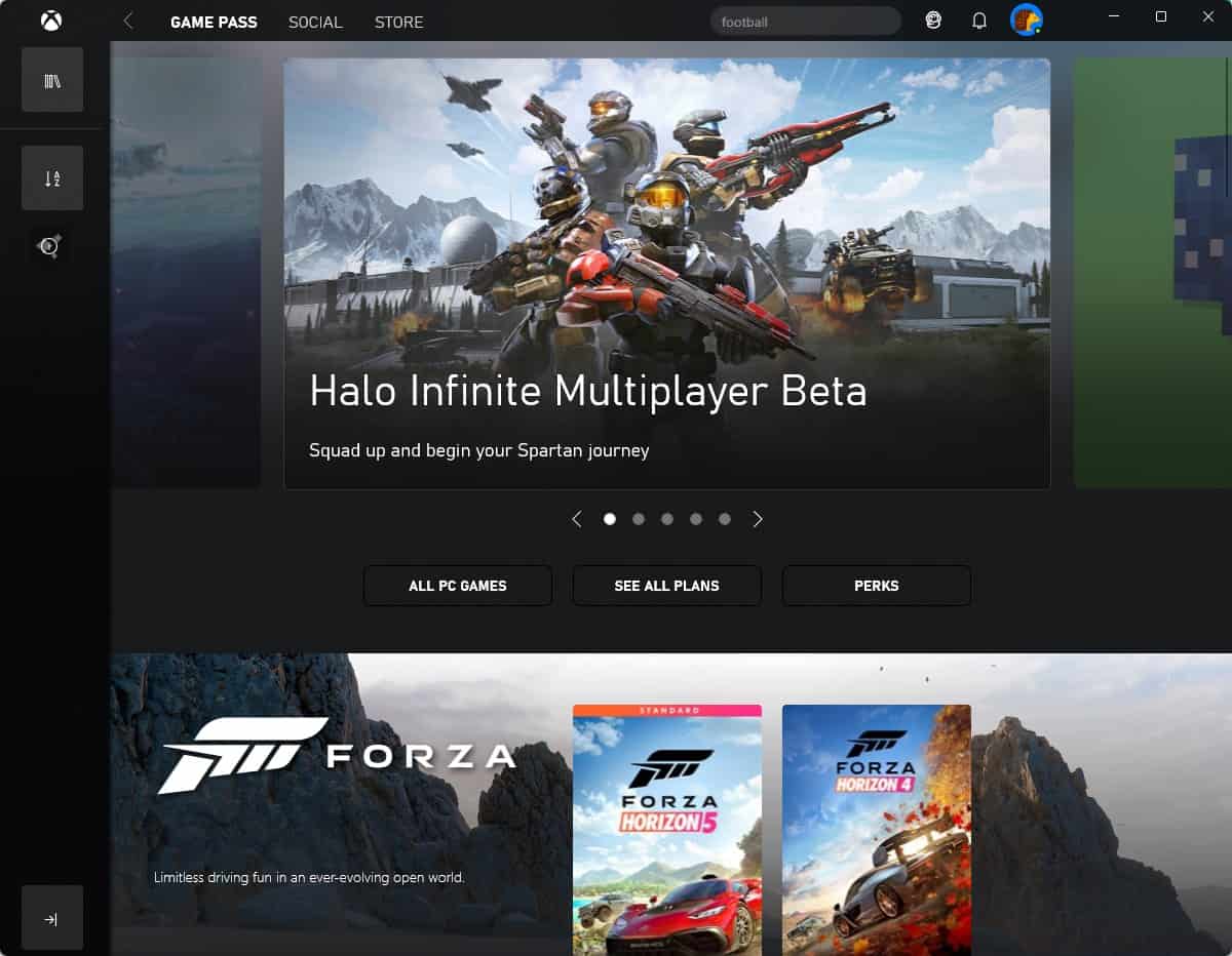 xbox app-interface voor pc