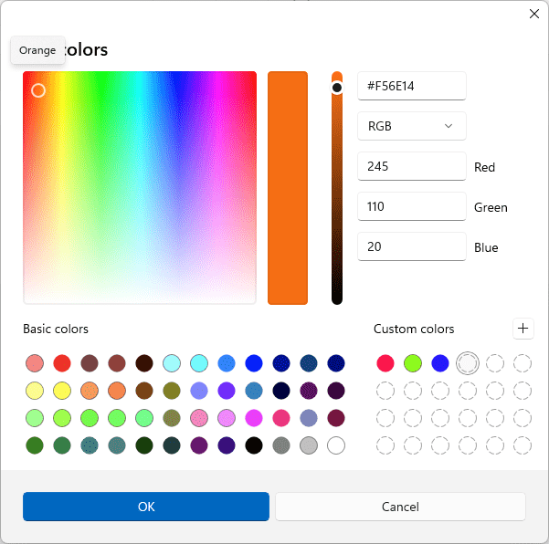 Visualizzazione del nome del colore di MS Paint