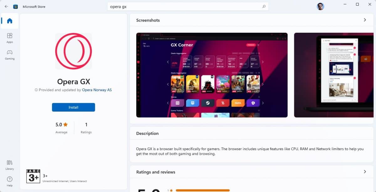 Opera GX is now available on the Microsoft Store
