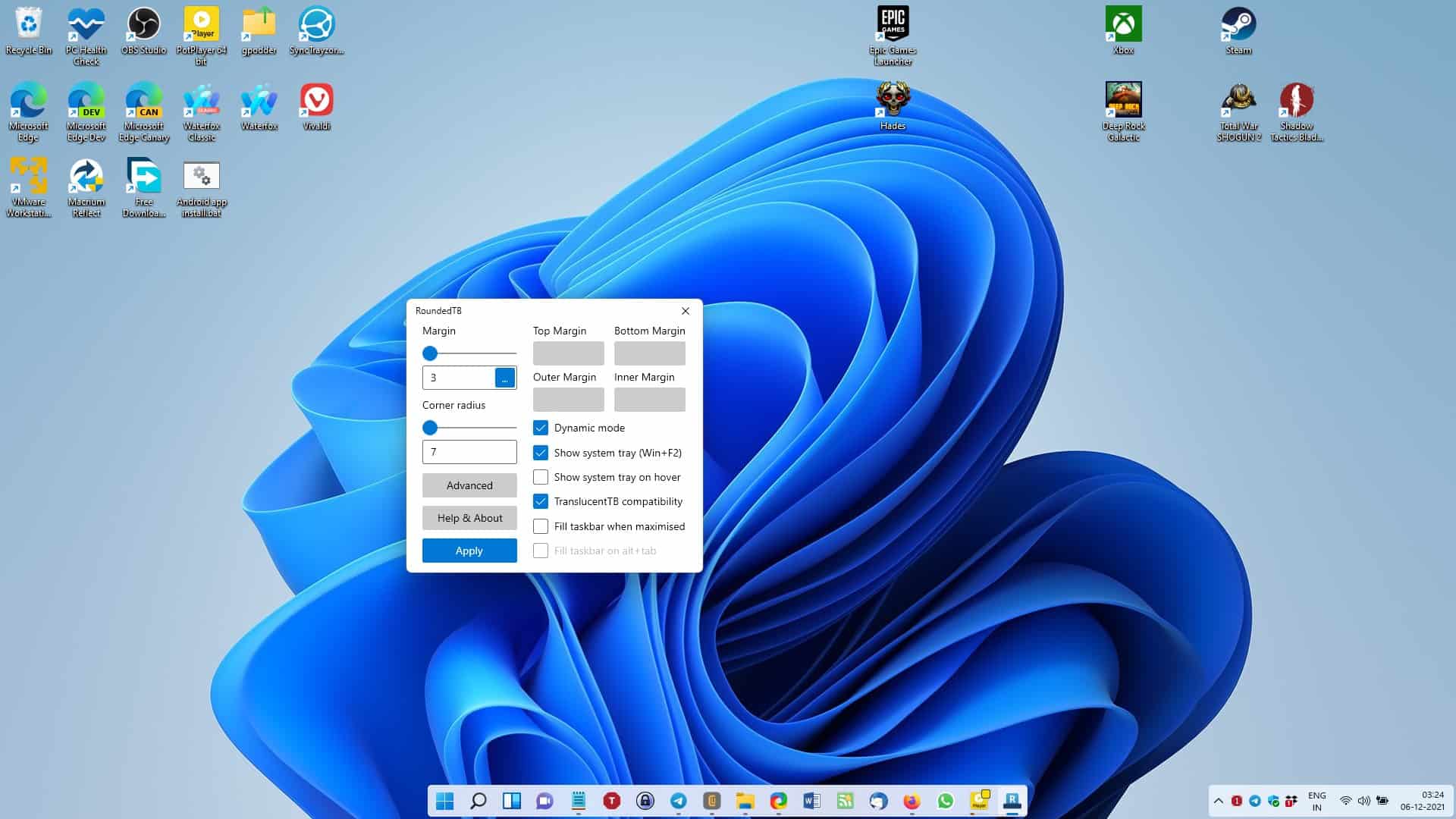 RoundedTB dock for Windows 11