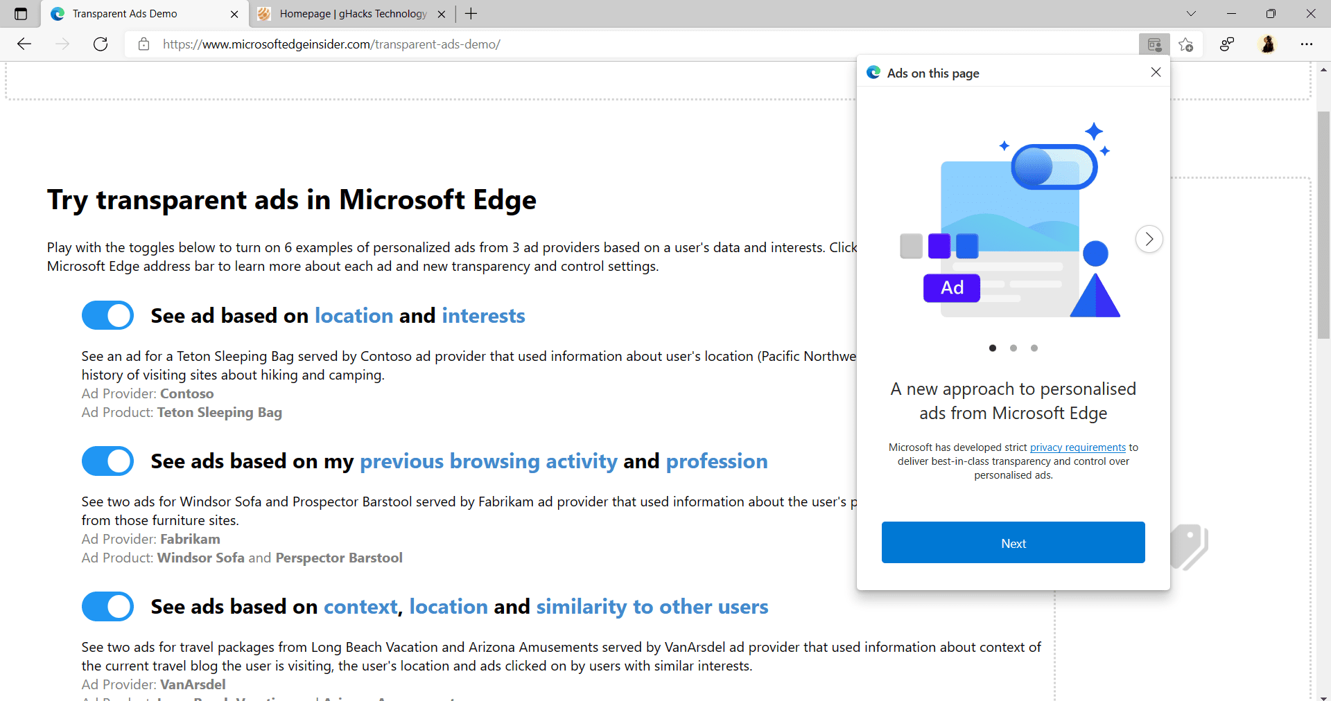 microsoft edge transparent ads