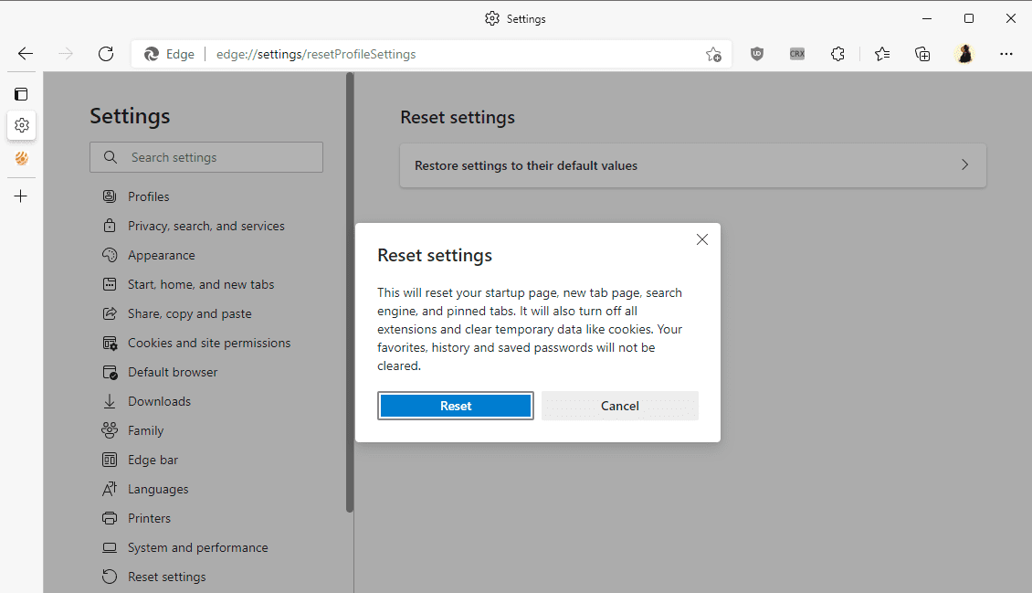 reset microsoft edge settings