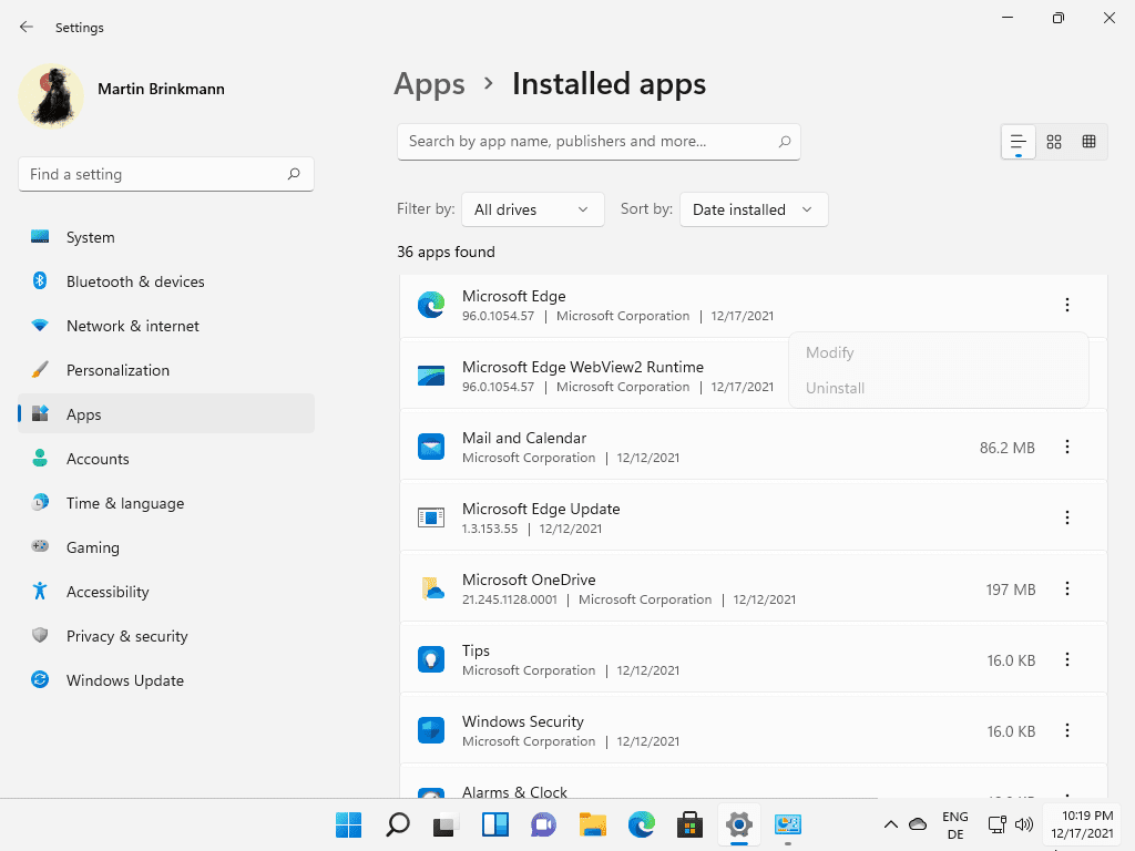 windows 11 installed apps