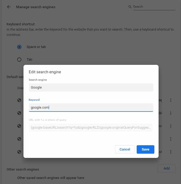 unable to make google default search engine in chromium unable to make google default search engine in chromium