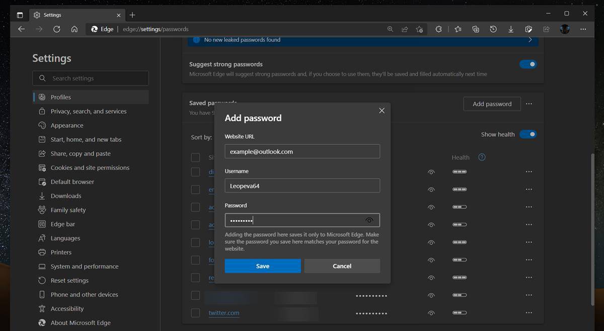 Microsoft Edge is testing an option to allow users to save passwords manually