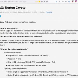 Users claim that Norton 360 antivirus installs a crypto miner on PCs by default