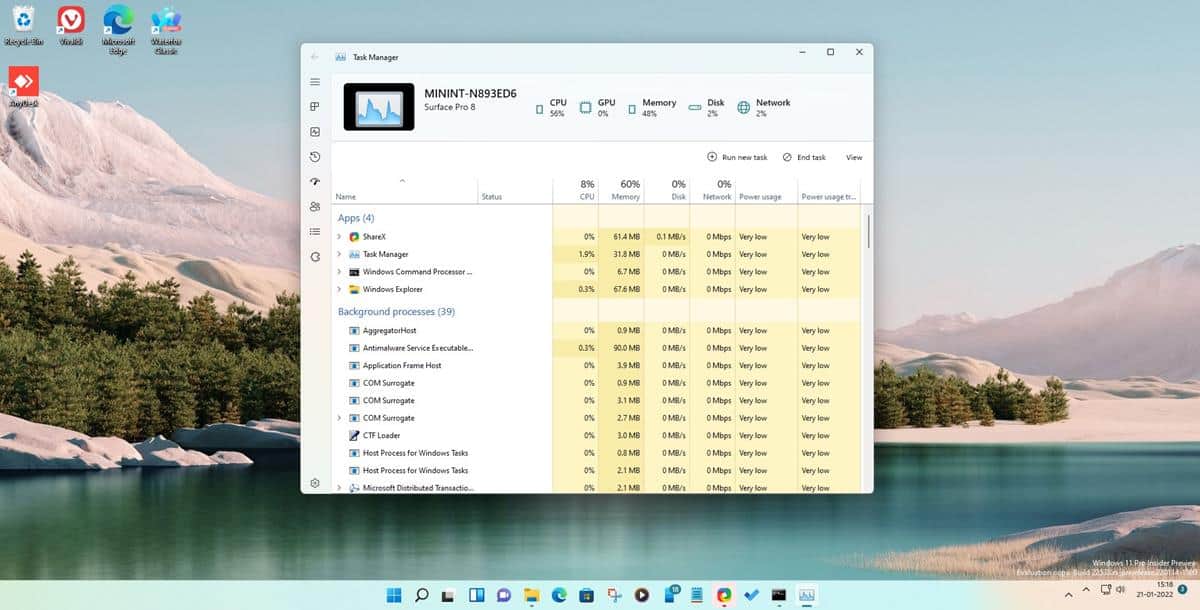 Windows 11 ha una nuova interfaccia Task Manager