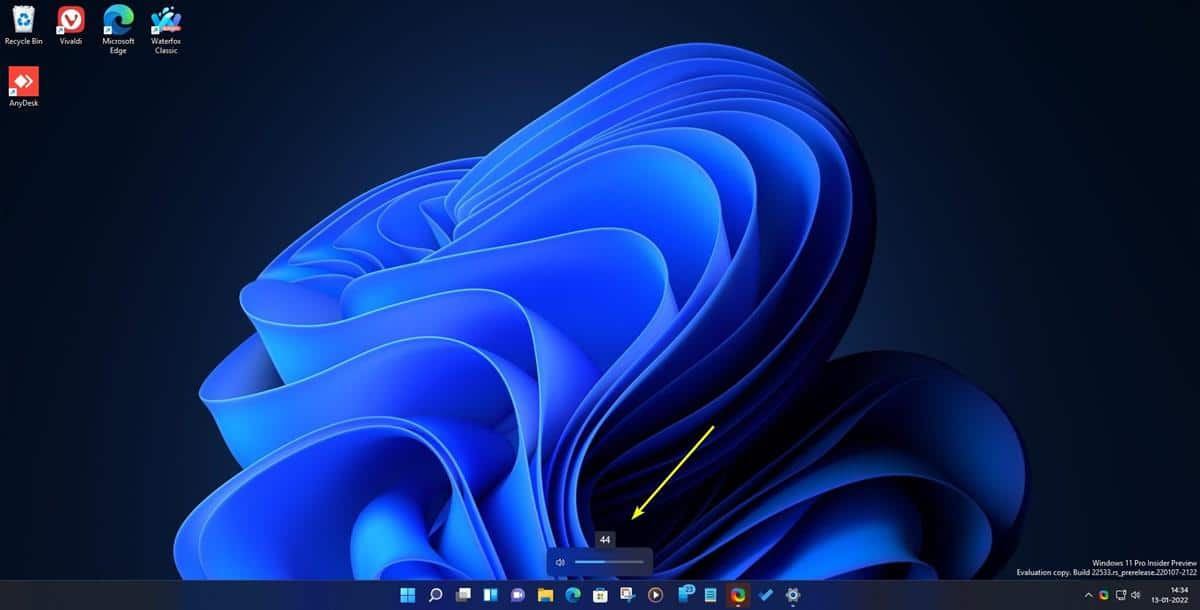 Windows 11 nuovo tema scuro del cursore dell'indicatore del volume