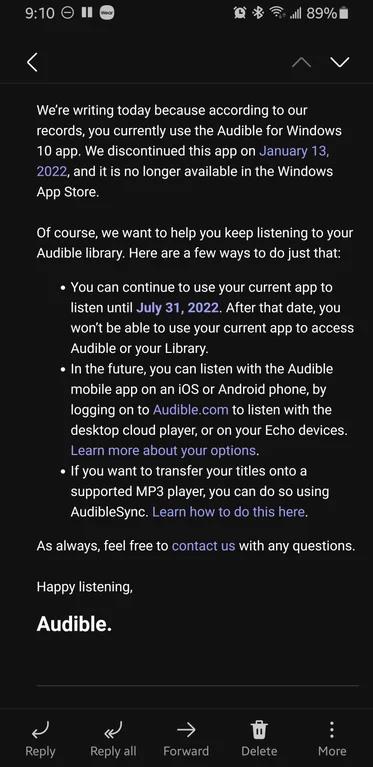 audible for windows discontinued