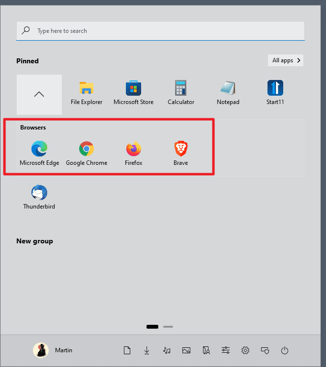 expanded folders windows 11 start menu