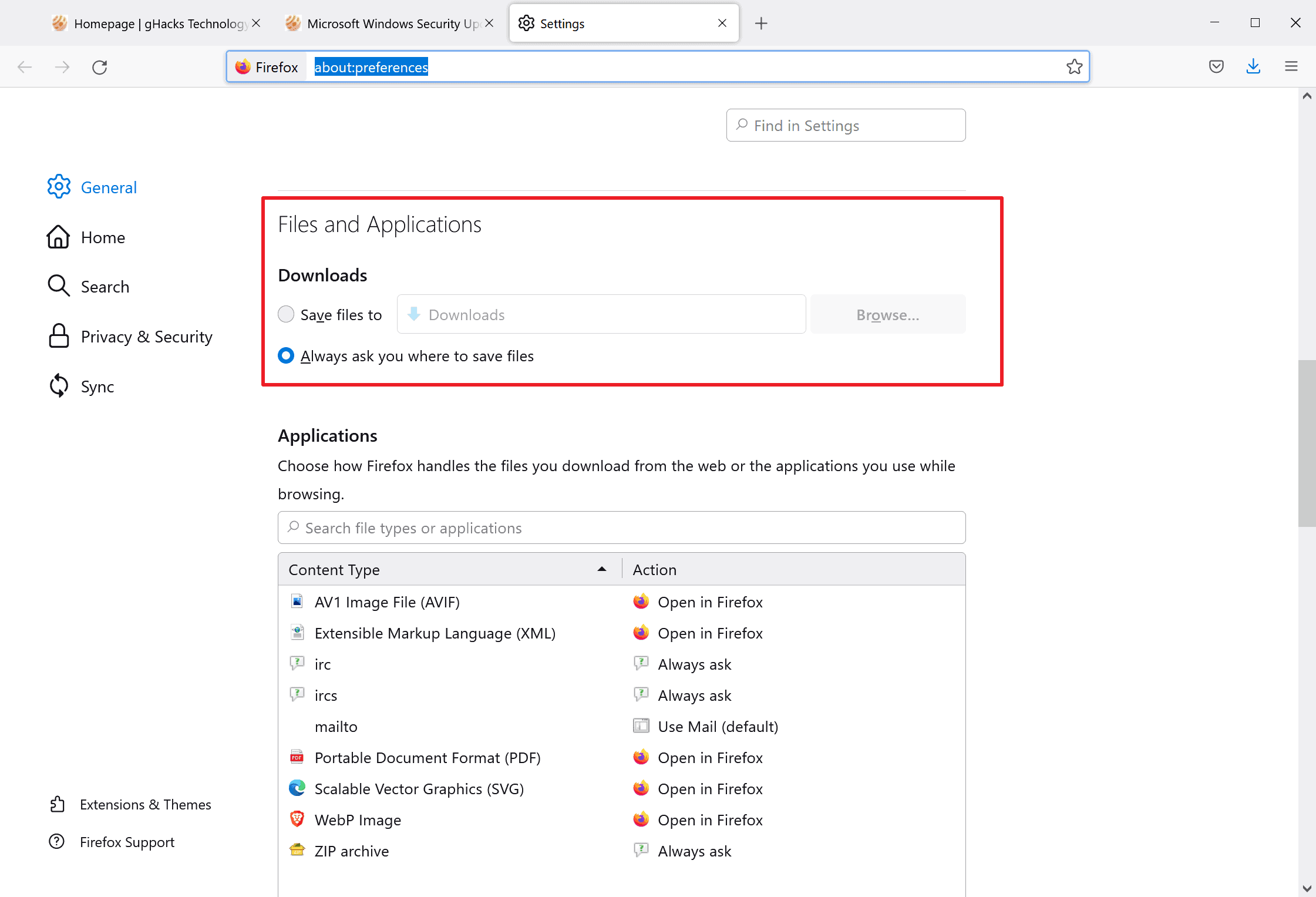 firefox downloads settings