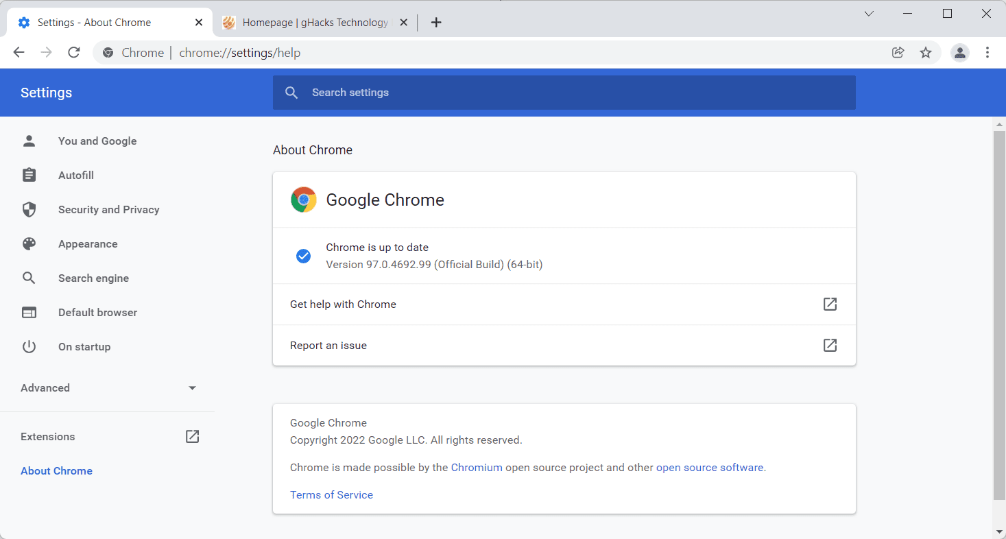 aggiornamento di sicurezza di google chrome 97