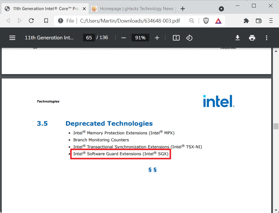 Intel sgx deprecato