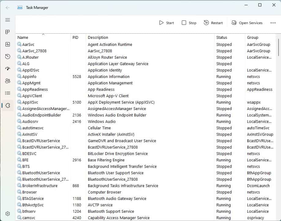 new task manager - windows 11 - Services