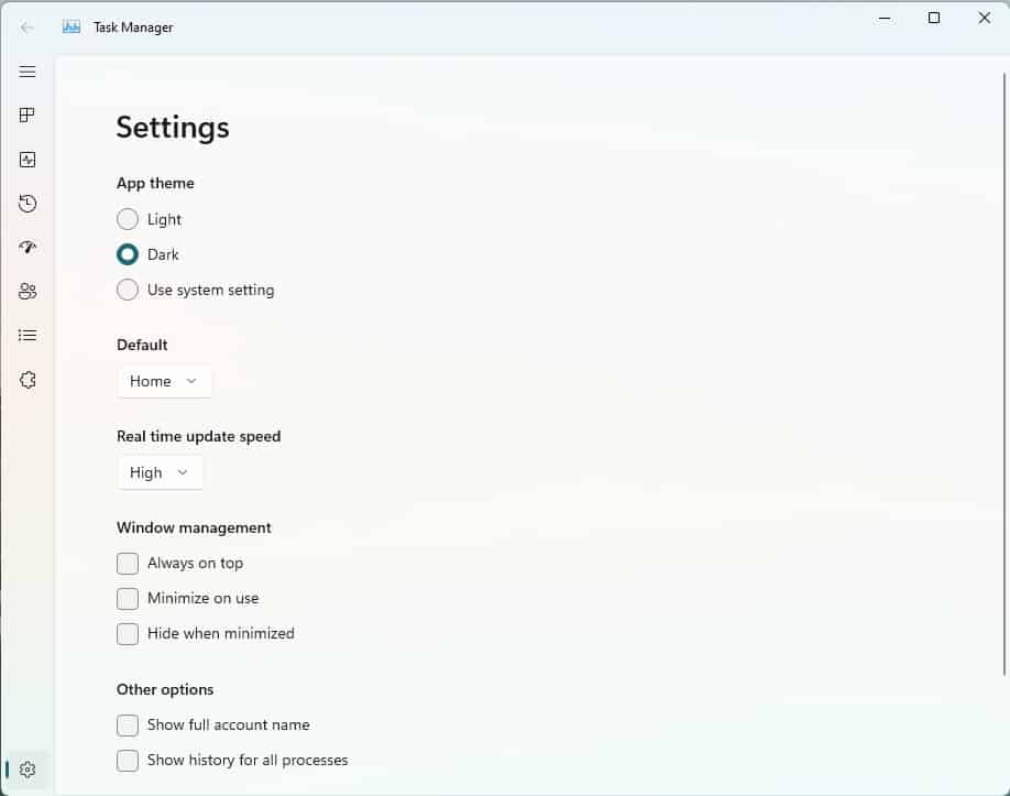 new task manager - windows 11 - settings