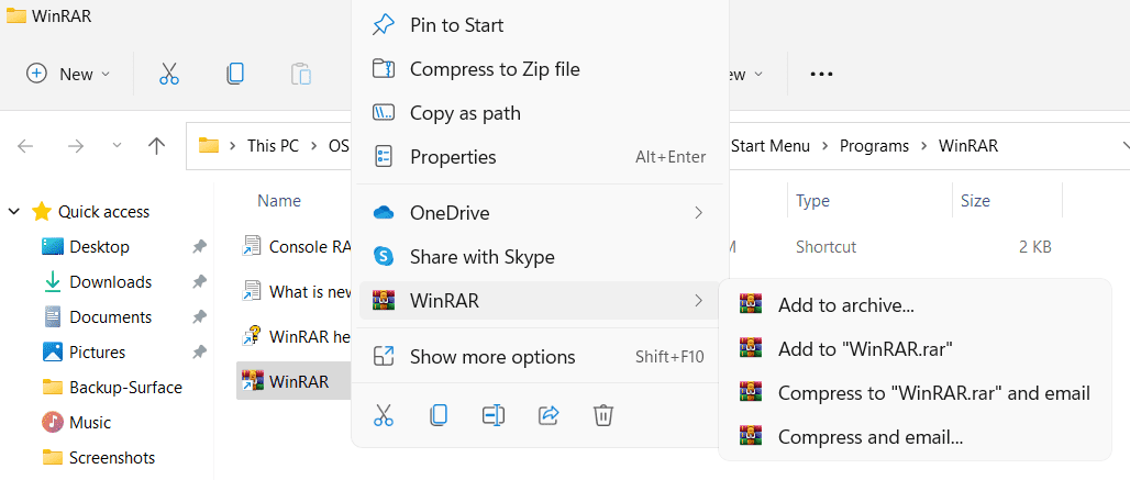 winrar-new context menu windows 11