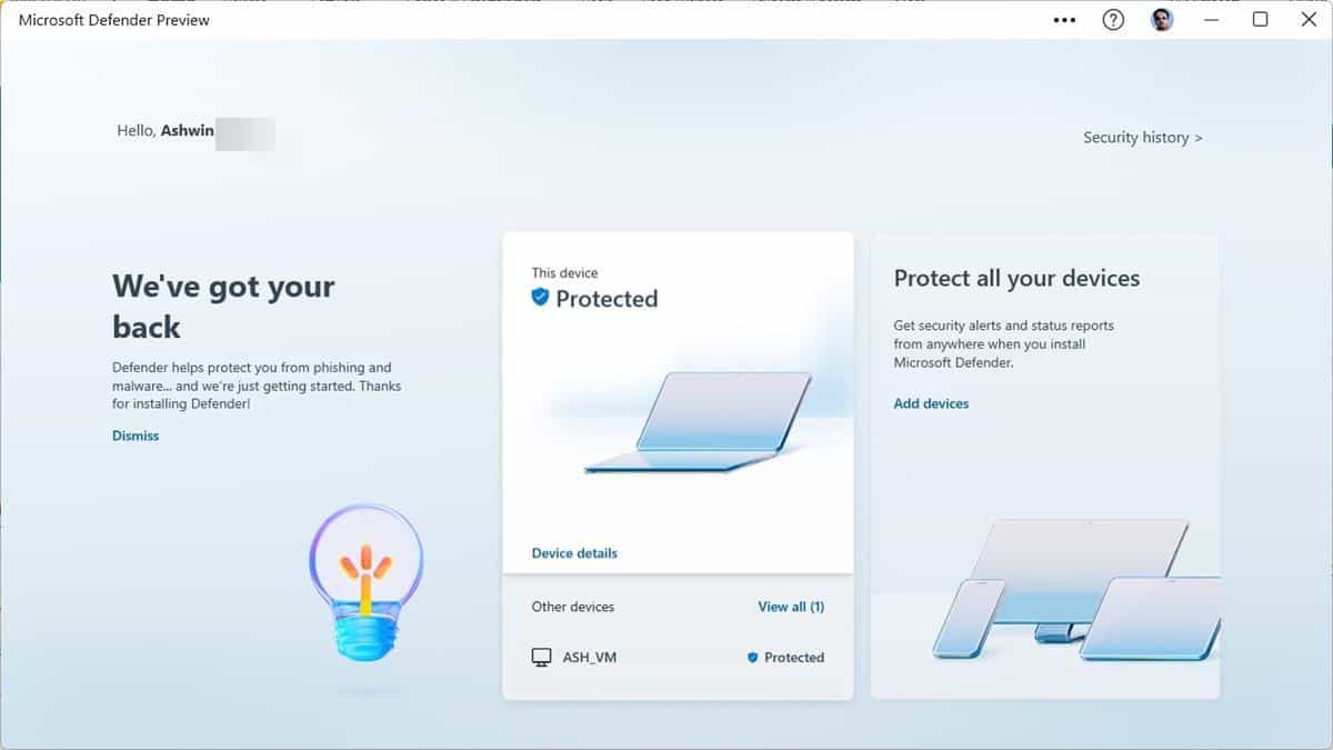 Microsoft Defender Preview - user interface