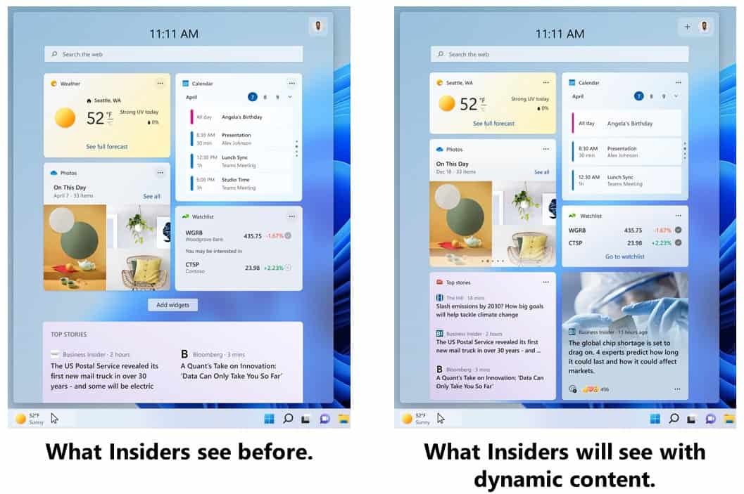 Windows 11 dynamic content in widgets panel