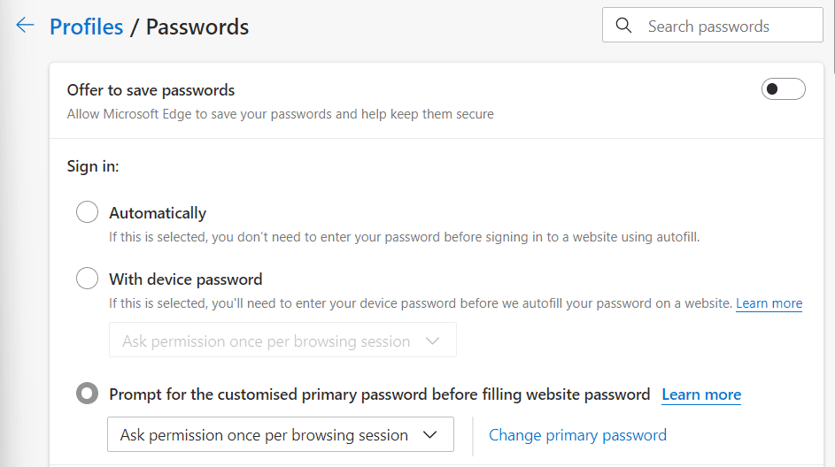 Microsoft Edge 100: primary password support and PDF thumbnail view