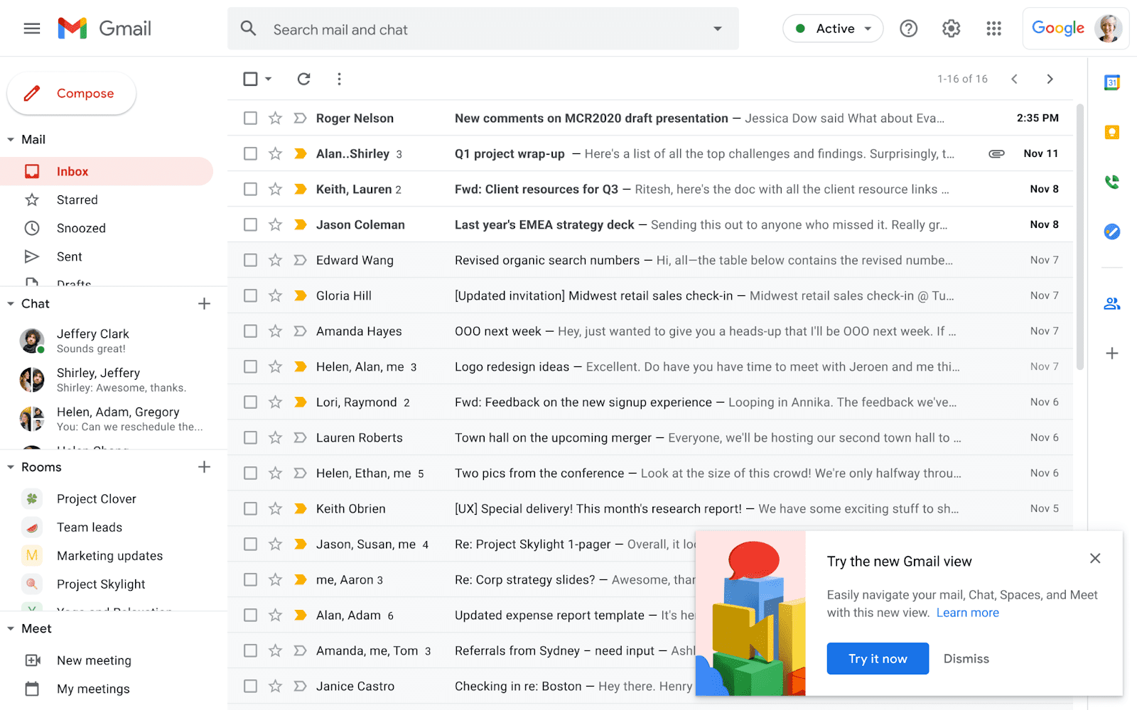 riprogettazione degli spazi di lavoro di gmail