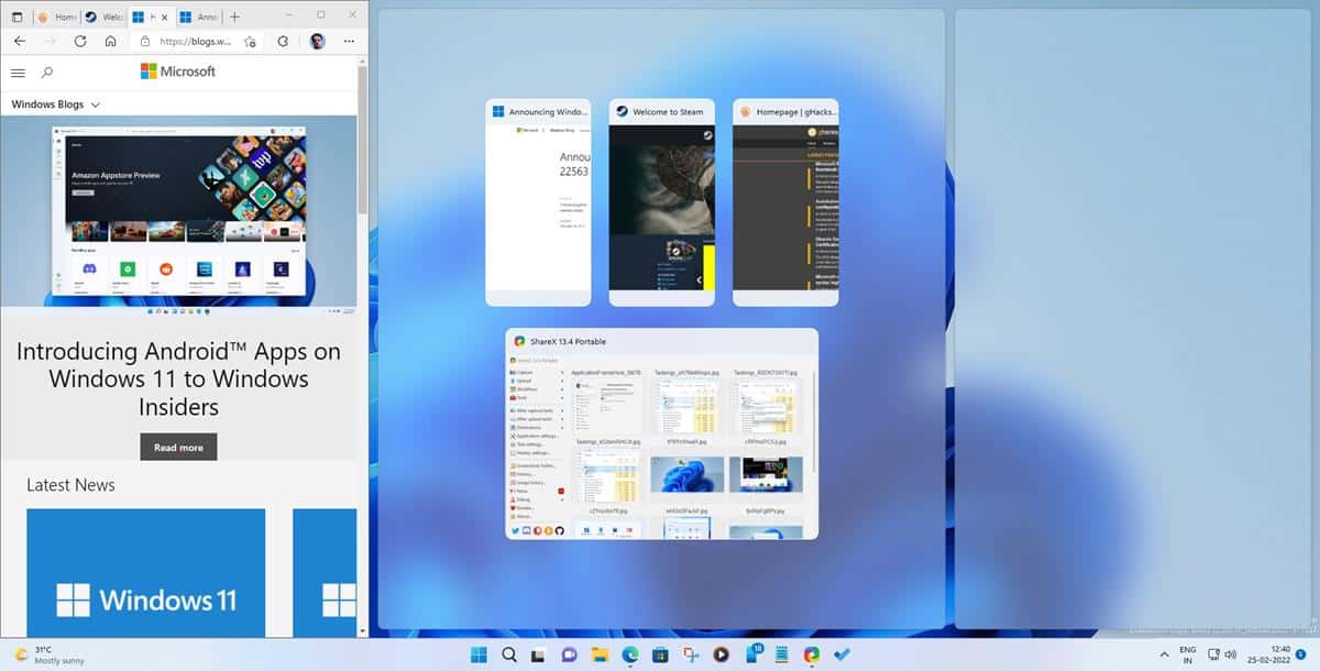 schede microsoft edge in snap assist