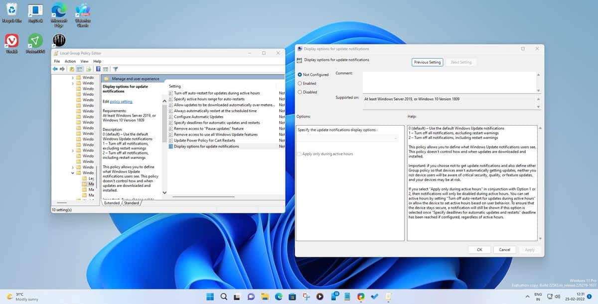 new group policy windows 11 update notifications