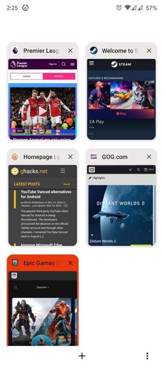 Brave Browser for Android removes Tab Stack view