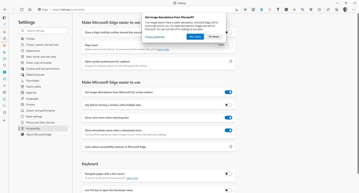 Microsoft Edge can now auto-generate image labels for Narrator and other screen readers