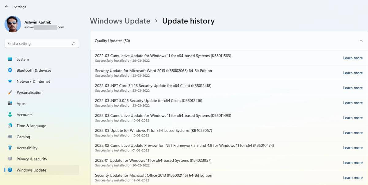 Aggiornamento di Windows 11 kb5011563