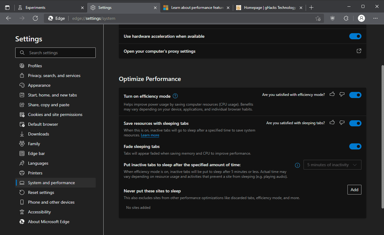 enable efficiency mode edge