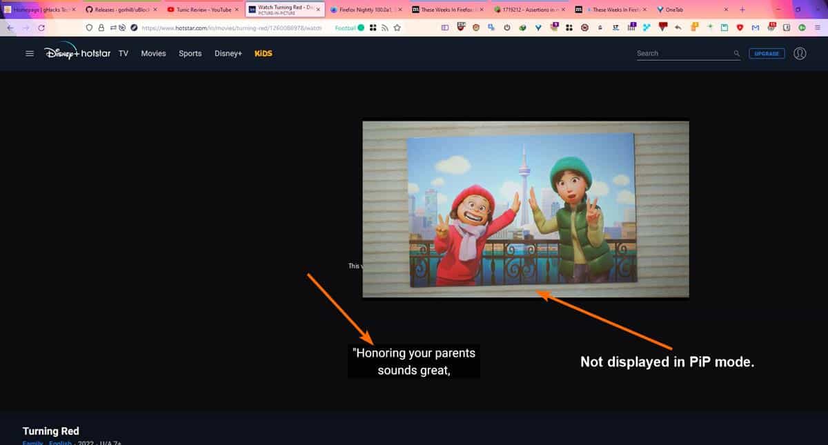 firefox subtitles not displayed in PiP mode