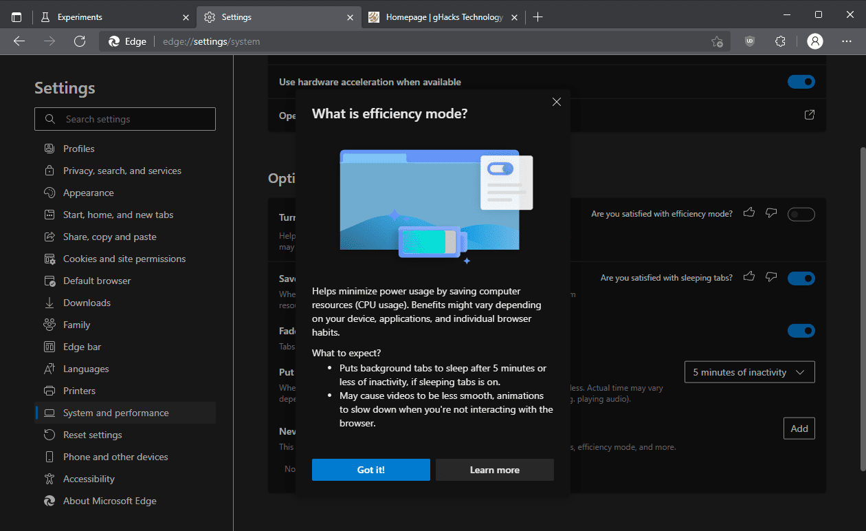 microsoft edge efficiency mode 