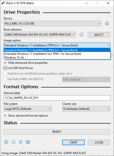 Why 'Extended Windows 11 Installation without TPM and Secure Boot' Menu Not  Showing in Rufus?