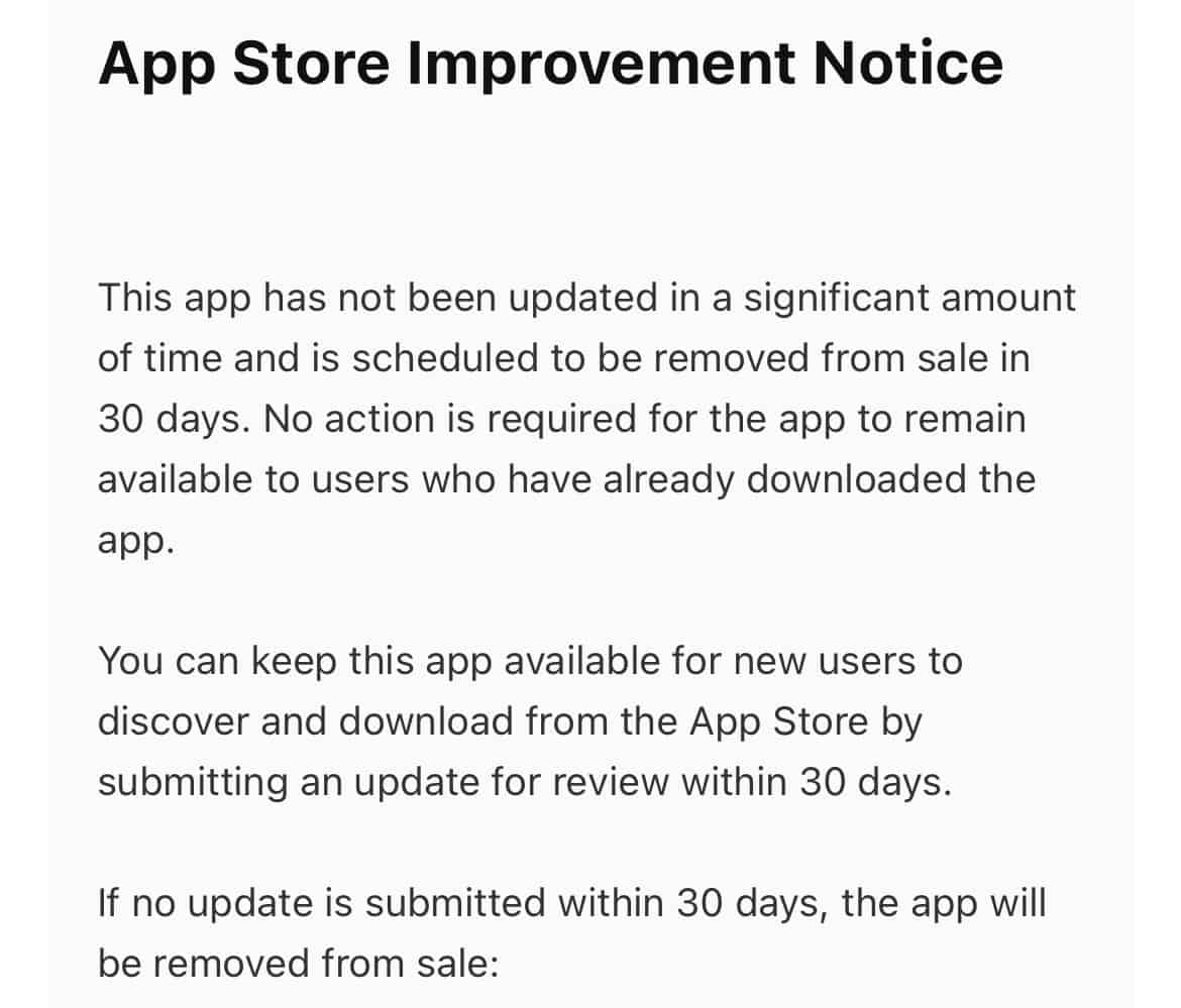 Apple warns developers that it will removed outdated apps from its App Store