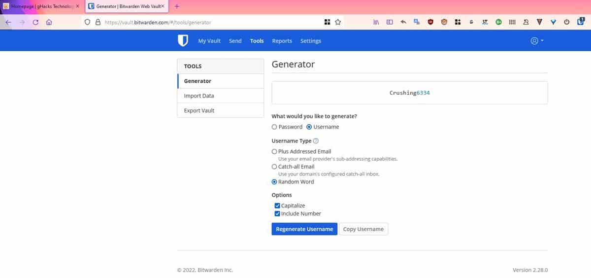 Bitwarden Password Manager can now generate unique usernames