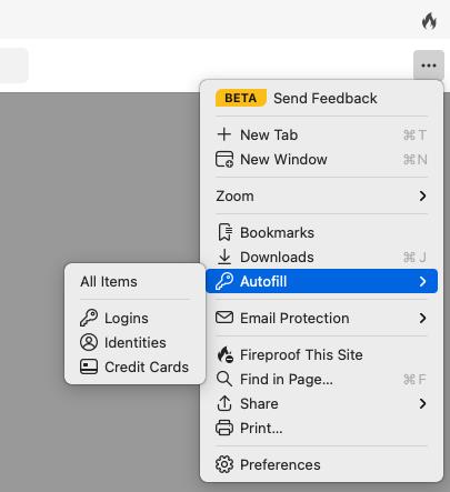 DuckDuckGo for Mac - autofill menu