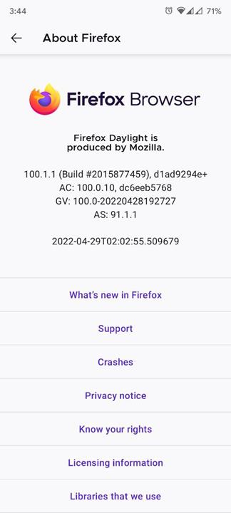 Firefox for Android version 100