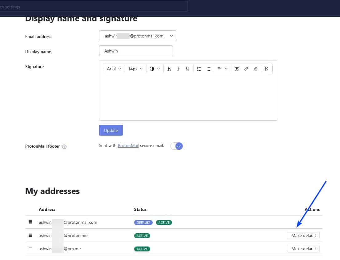 Manage your Protonmail addresses