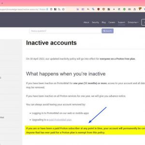 ProtonMail will not delete user accounts for inactivity if the user had paid for a subscription