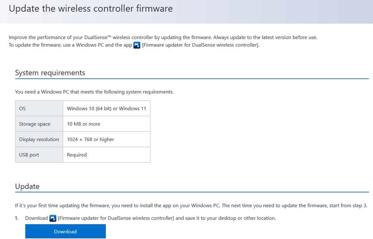 Sony releases Firmware Updater for Windows to allow users to update the DualSense wireless controller without a PS5