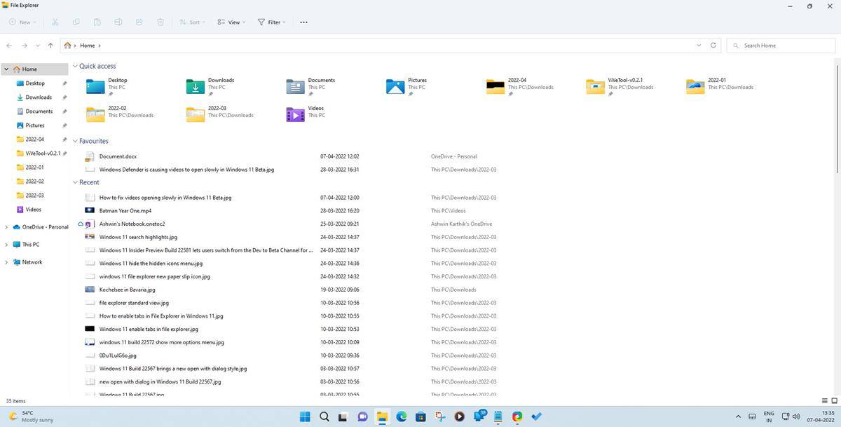 Windows 11 Insider Preview Build 22593 porta la home page di Esplora file