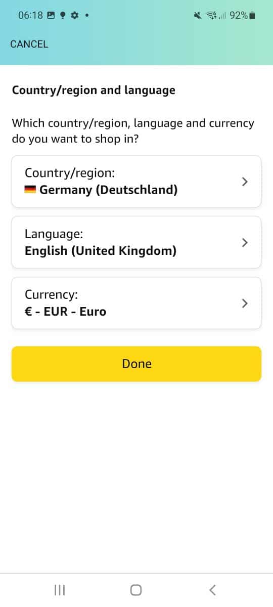 amazon change language region